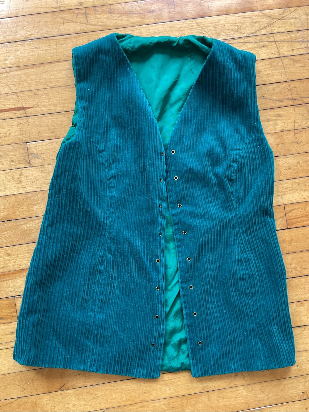 Vintage 1970's Emerald Green Corduroy Lace Up Vest
